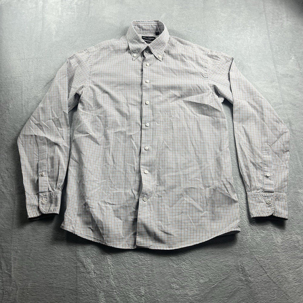 Spier Mackay Men Shirt 35.5 Blue Orange Check Button Up Long Sleeve Slim Fit - Picture 3 of 8